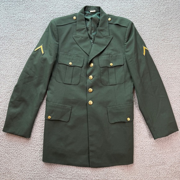 DSCP US Army Green Service Uniform Dress Coat Jacket 42L Men's E-2 Rank Insignia